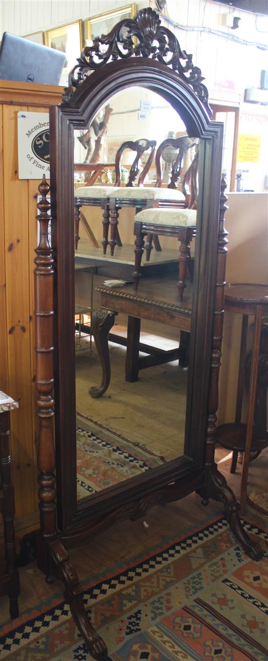 Carved mahogany cheval mirror